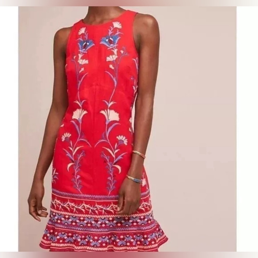 Anthro Akemi and Kim Lila Embroidered Linen Dress